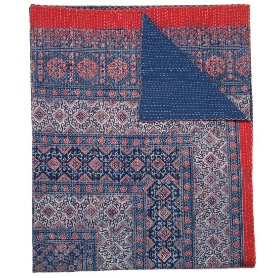 Samara Hand Stitched Quilt - Indigo/Deep Red